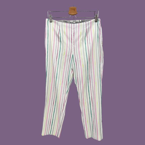 Badgley Mischka US 10 White Pastel Striped Crop Pants High Waist - Picture 2 of 10